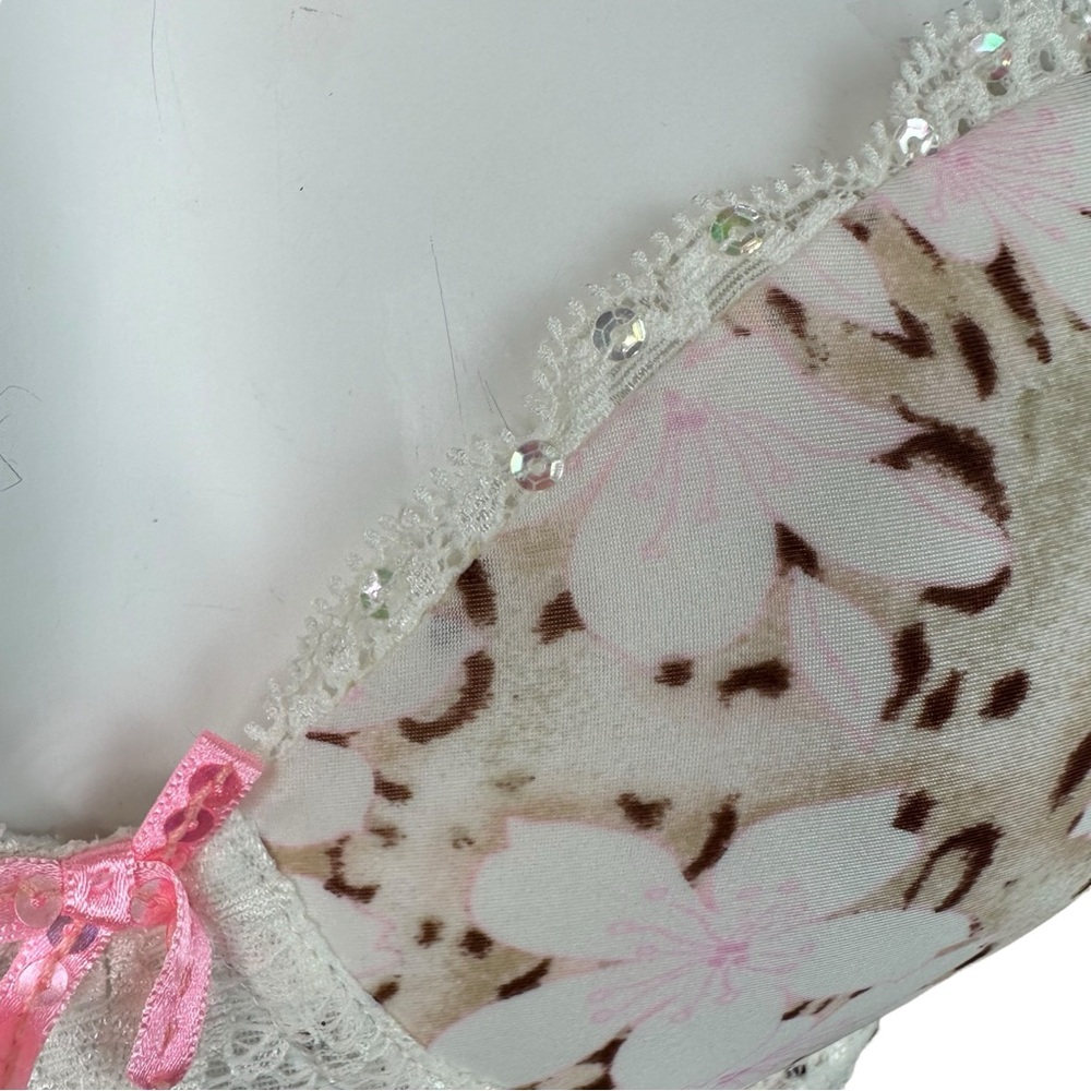 Victorias Secret Dream Angels Demi Bra Floral Lace Rhinestone Size 34B - Picture 4 of 8